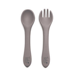 Tedsy Baby Set with Fork Made of Gray Silicone 2 Pieces