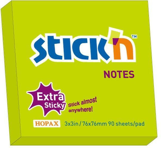 Hopax Extra-sticky Bilețele Adezive 76 X 76mm 90 File Stick'n Verde Neon