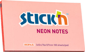 Hopax Self-adhesive Notes 76 X 127 Mm 100 Sheets Stick'n Neon Coral