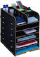 Desk Organizer 12 Storage Compartments Made Mdf 34.5 X 25 X 32 Cm Black