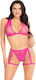 Leg Avenue 86148 Lace Bra Top Panty Garters Pink One Size