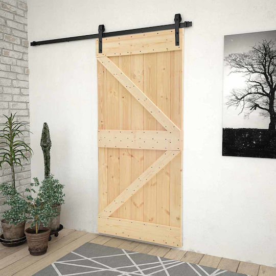 Sliding Door Natural Black 100 x 210 cm Solid Pine Wood 3444868 Brown