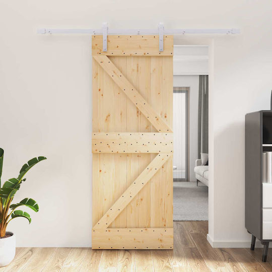 Schiebetür Natürliches Weiß 80 x 210 cm Massivholz Kiefer 3444948 Braun