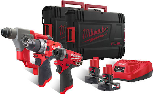 Milwaukee Milwaukee M12 FPP3A-602X Impact Drill Driver Impact Screwdriver Hammer 12V with 3 Batteries 6Ah 2Ah and Carrying Case