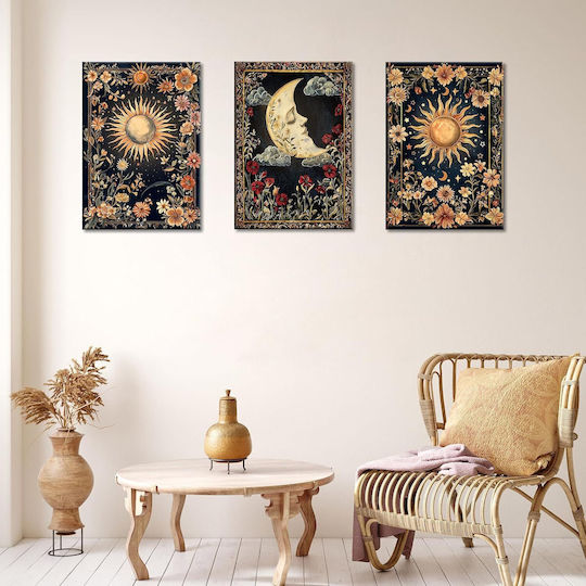 Segeltuch Gemälde Set 3 Stück 50x70cm Boho Gothic Sonne Mond Tarot