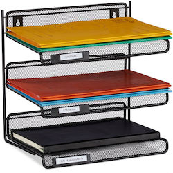Relaxdays Suport Documente 3 Niveluri Metal Negru 32x33x25cm