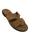 Leather Women's Flat Sandals Brown