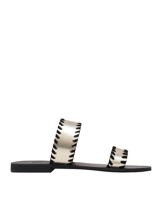 Leather Women's Flat Sandals Gold