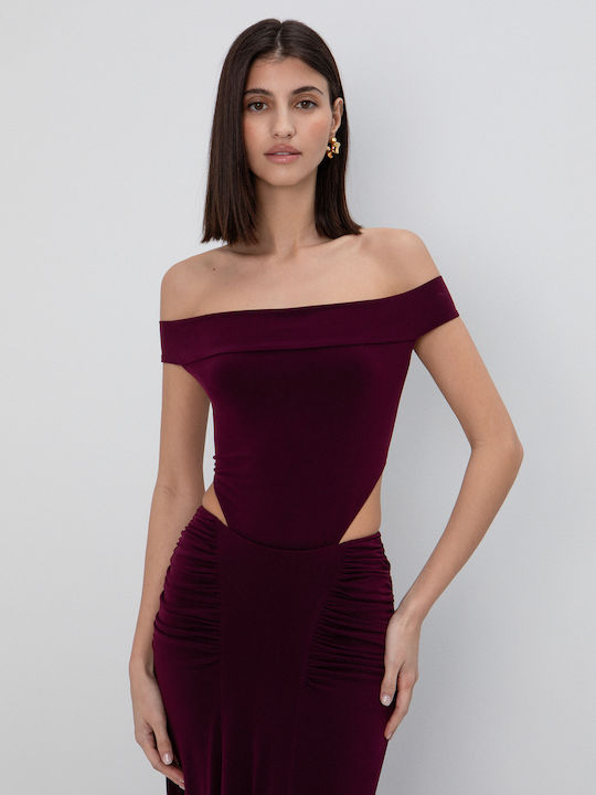 Damen Bluse Schulterfrei Lila