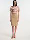 Women's Satin Short Sleeve Brown Blouse
