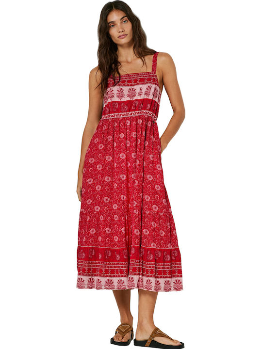 Floral Floral Καλοκαιρινό Midi Φόρεμα Royal Red