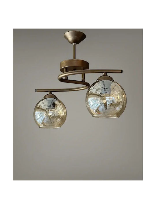 Stewehome Pendant Ceiling Light Poyraz 2 Pieces Metal Brown Body Honey Glass 40x80x37cm