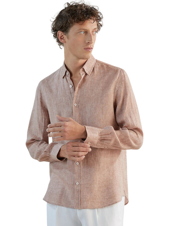 Izac Long Sleeve Linen Red Shirt