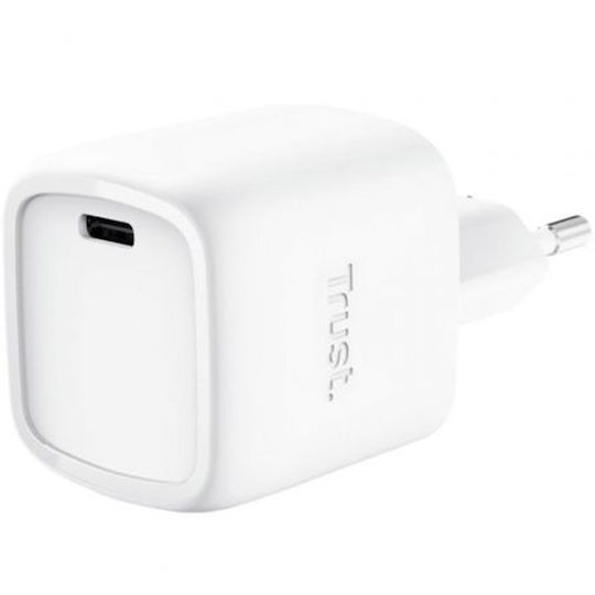 Trust Φορτιστής Χωρίς Καλώδιο GaN με Θύρα USB-C 30W Power Delivery Λευκός (Maxo)