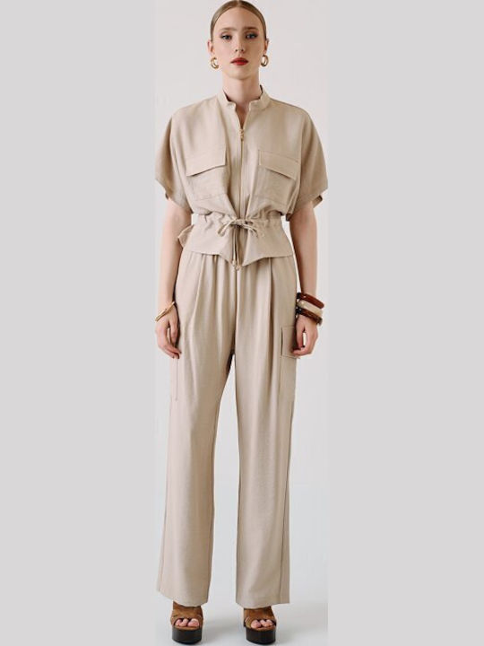 Desiree Women's Beige Set with High Rise Trouse...
