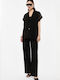 Women's High Rise Fabric Trousers in Straight Leg Black