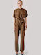 Women's Brown Set with High Rise Trousers with Rubber Band in Loose Fit