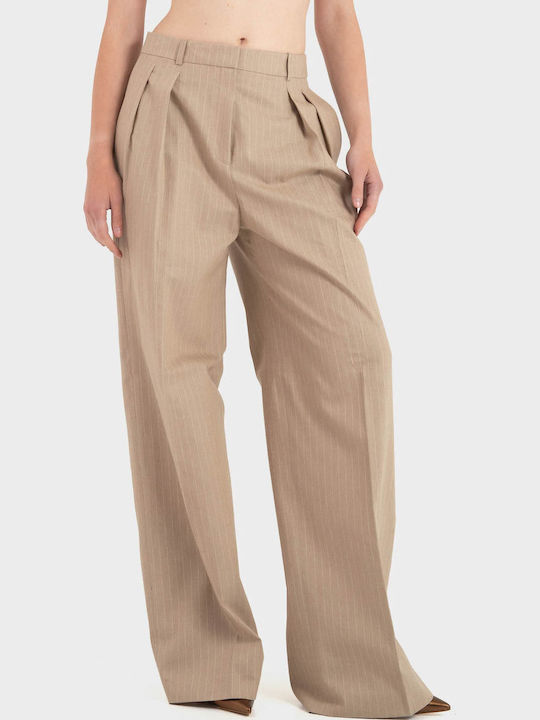 Women's Fabric Trousers in Regular Fit Beige