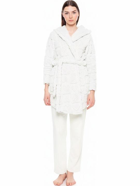 Pink Label Χειμερινή Γυναικεία Ρόμπα White