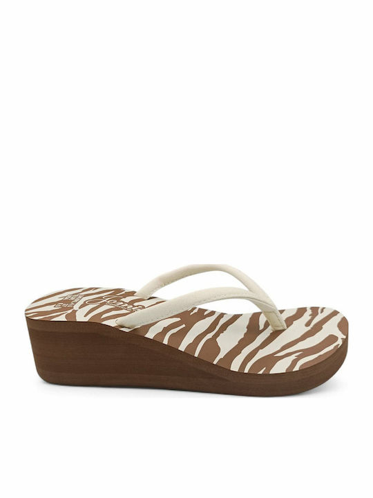 Jomix Flip Flops With Brown Zebra Platform