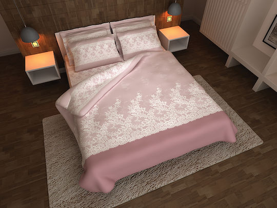 Charalambidis Textiles Superking Bettlaken mit Gummibettlaken 160x200+35cm Rosa