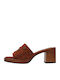 Leather Mules With Heel In Brown Colour