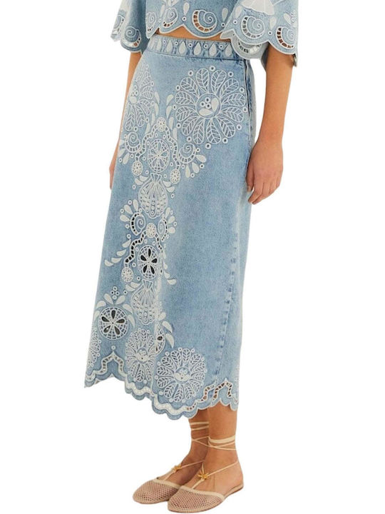 Denim Midi Skirt Blue