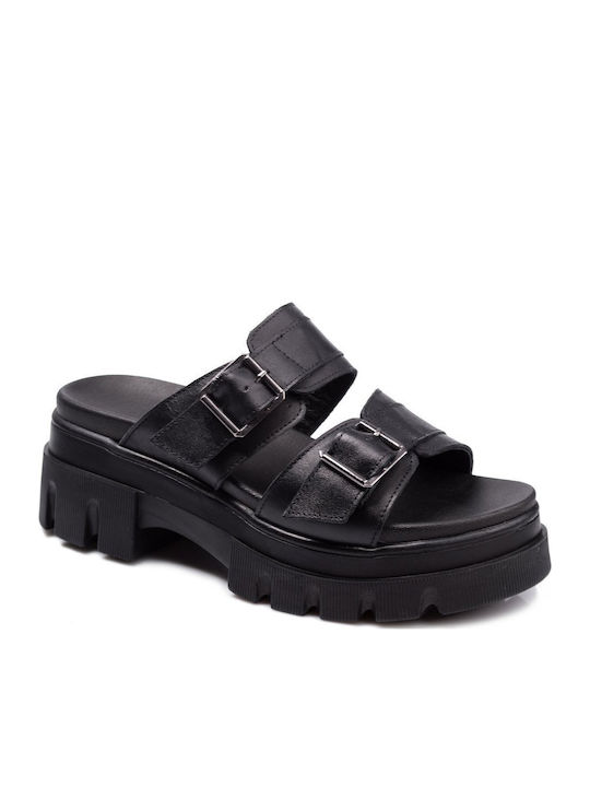 Leather Women's Flat Sandals Black