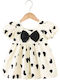 Girls Dress Short Sleeve Ecru Black