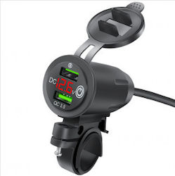 Motorcycle Charger Pa4648k Usb Qc3.0 Voltage Display & Waterproof Cap