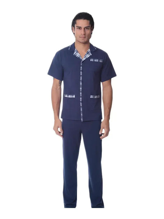 Lydia Creations Summer Checked Men's Pyjama Pants Dark Blue