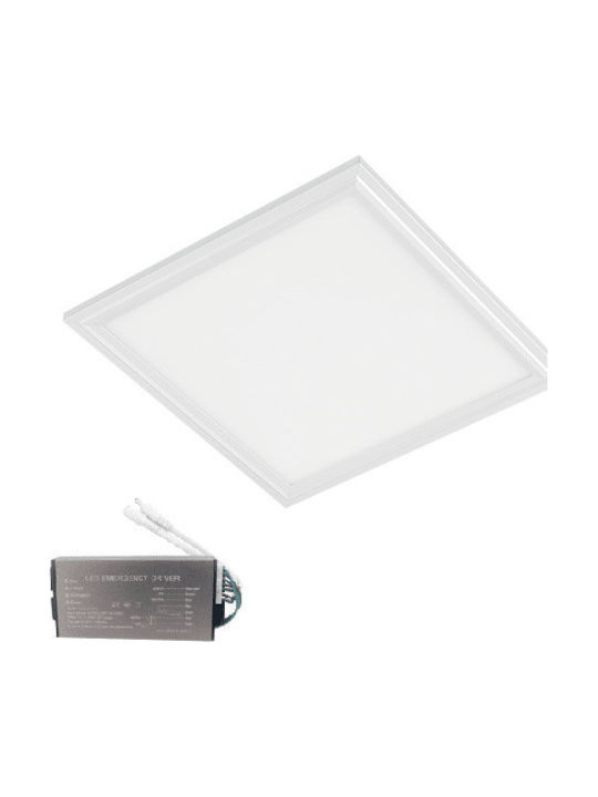 LED Панел 40W 6500K 595x595мм Бяла Рамка IP54+Аварийно Оборудване