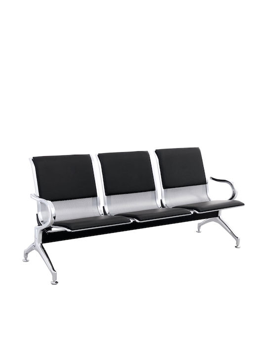Dreisitziger Wartesessel mit Armlehnen in Schwarz Farbe 171x64x77cm