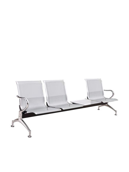 Dreisitziger Wartesessel mit Armlehnen in Grau Farbe 222x64x76cm
