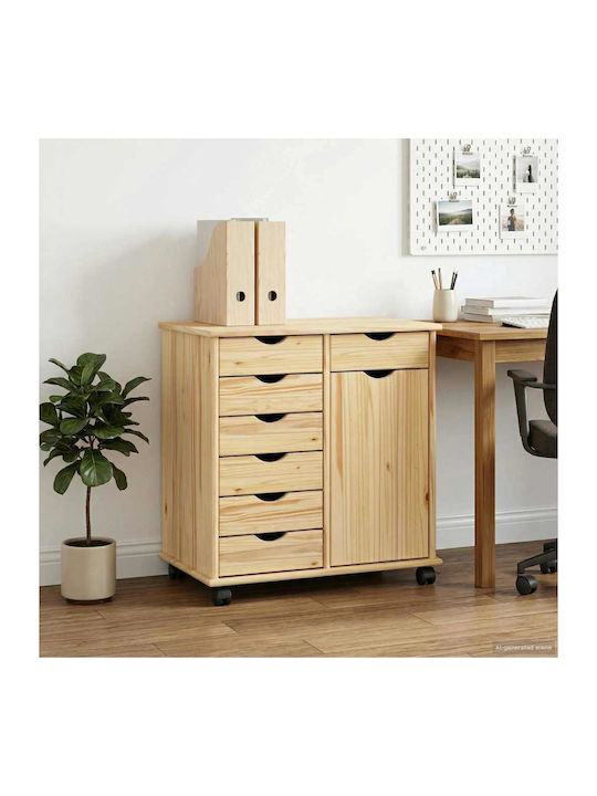 Office Drawer Made of Solid Wood with Wheels & Brown Drawers 63.5x39x65.5cm