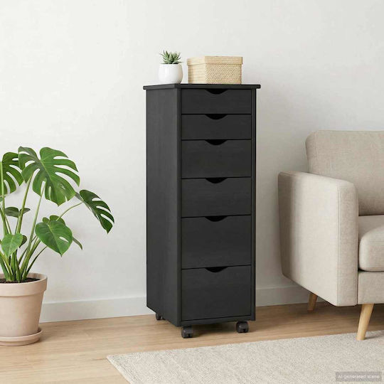 Office Drawer Made of Solid Wood with Wheels & Gray Drawers 34x39x93.5cm