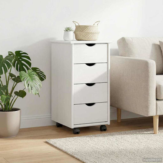 Office Drawer Made of Solid Wood with Wheels White 34x39x65.5cm