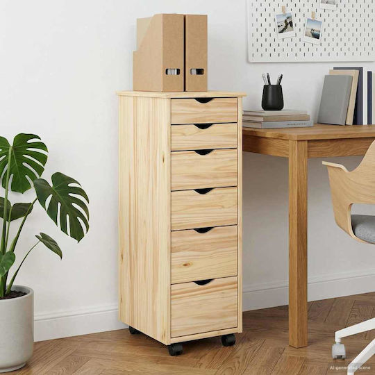 Office Storage Drawer from Solid Wood with Brown Wheels 34x39x93.5cm