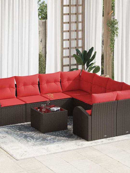 vidaXL Garden & Outdoor Furniture Set 9 Pieces Living Room Brown and Red