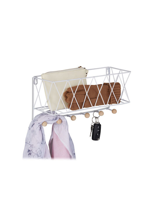 Relaxdays Metal Wall Hanger 6 Hooks White 17x13x36cm