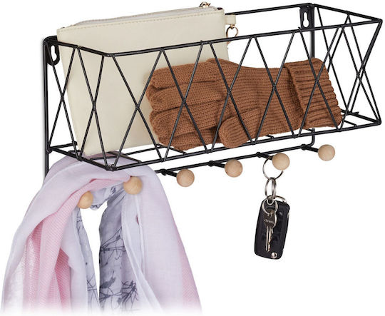 Relaxdays Cuiere de Perete Metalic cu 6 Compartimente Negru 17x13x36cm