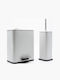 TnS Hotel Cubic Metallic Bathroom Brush and Trash Can Set Soft Close 5l White