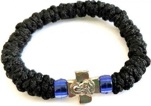 Prayer Beads 33 Knots Black Woolen Blue Beads Metal Cross