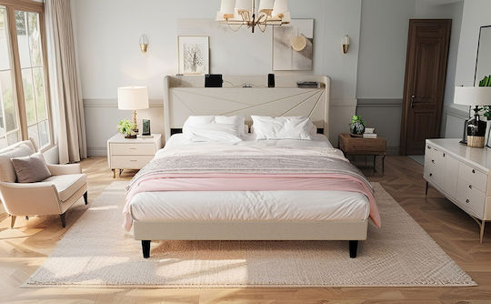 Ambrey Κρεβάτι Υπέρδιπλο για Στρώμα 160x200cm Μπεζ Ambrey Κρεβάτι Υπέρδιπλο για Στρώμα 160x200cm Μπεζ