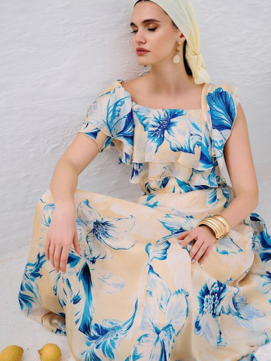 Γυναικεία Μπλούζα Off-Shoulder με Φερμουάρ Floral Μπλε