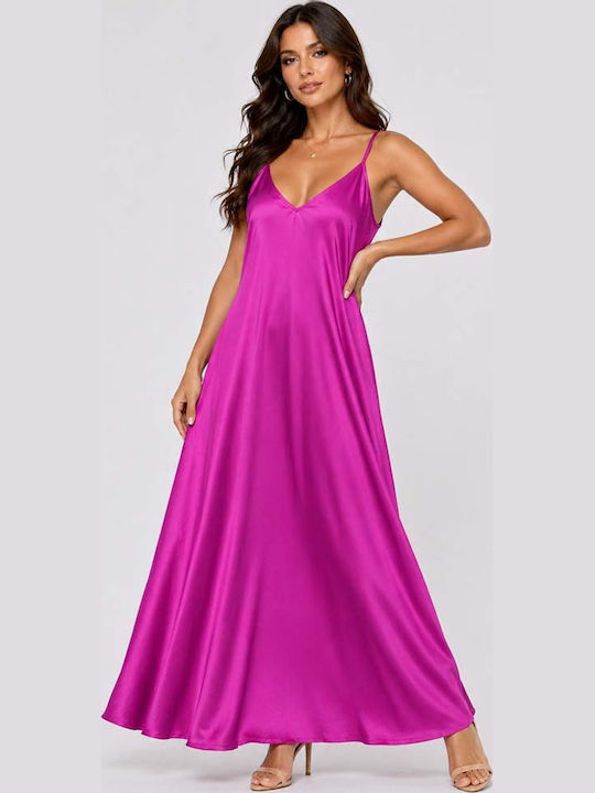 Summer Maxi Dress for Wedding Christening Satin Fuchsia