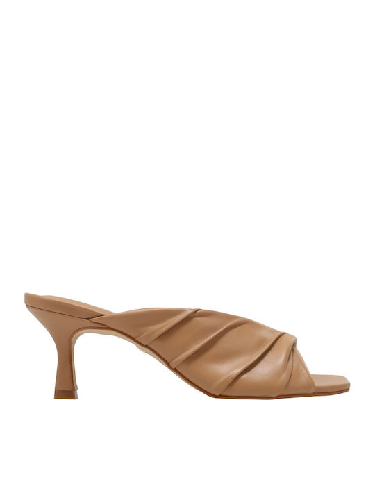 Carrano Leather Mules with Heel in Brown Colour