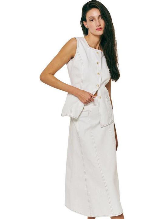 Denim Midi Skirt White