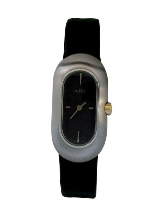 Alfex Damenuhren 39mm Batterie mit Schwarz Leder Armband