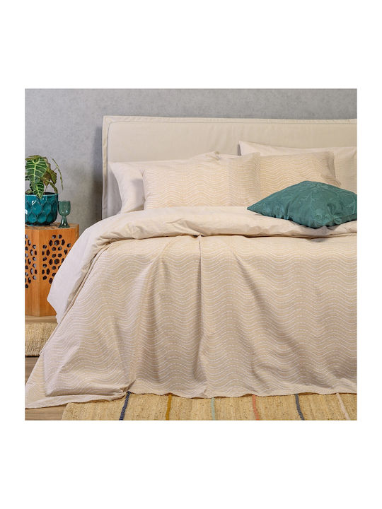 24home.gr Ultra Line Melinen Single Bed Sheets Set 170x270cm Beige (3 Pieces)